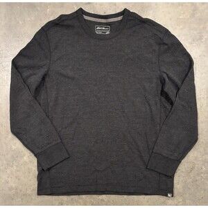 Eddie Bauer Outdoor Waffle Knit Thermal Pullover Sweater Crew Neck Gray Mens XL